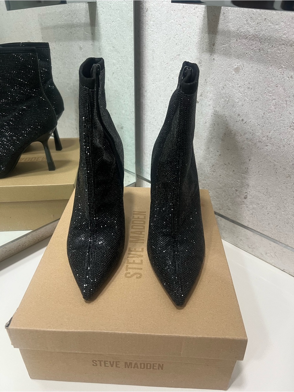 Steve Madden Black Sparkle Pointed Ankle Booties